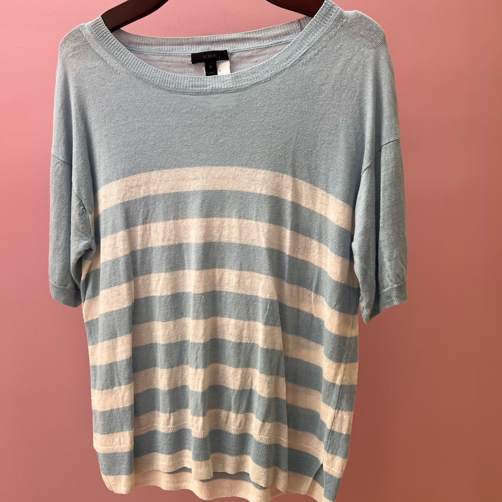 J CREW Light Blue and Cream Striped Tee